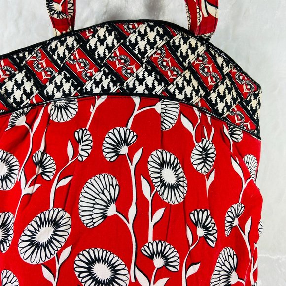 Vera Bradley Deco Daisy Print Large Handbag Red Black & White Tote Vintage print - Picture 2 of 10